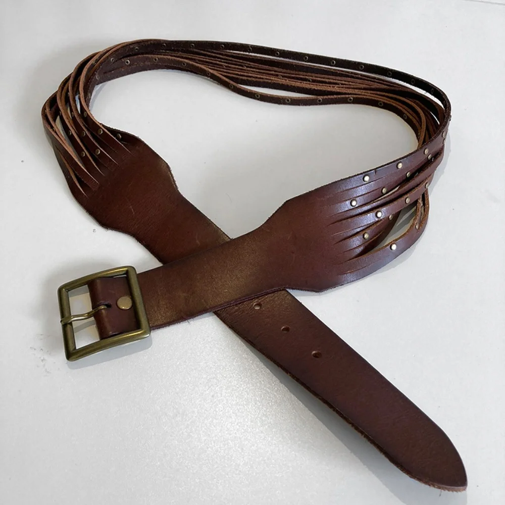 Linea Pelle Brown Multi-Strap Leather Belt with Brass Buckle